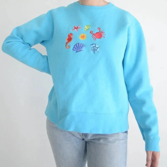 Vintage Blue Under the Sea Crewneck Sweater - M - Picture 1 of 11